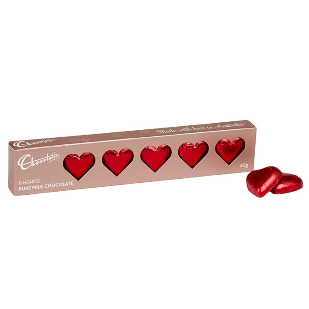 Chocolatier 6 red foiled Milk hearts 